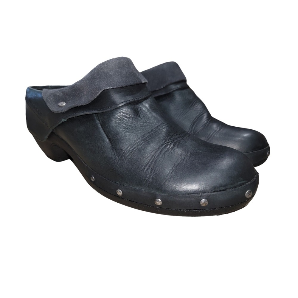 Merrell Luxe Wrap Black Nubuck Leather Slip On Studded‎ Clogs Shoes Size 10